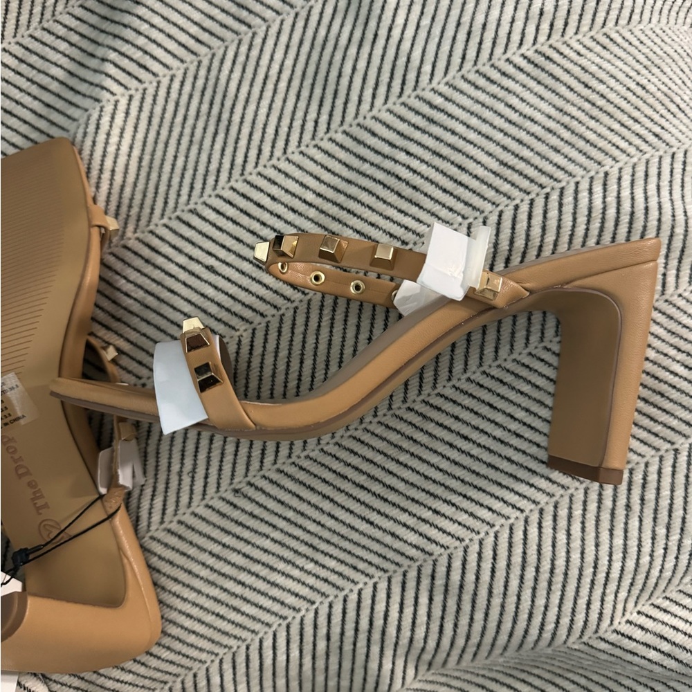 The Drop Elegant Tan Studded Avery Heels - Picture 12 of 14